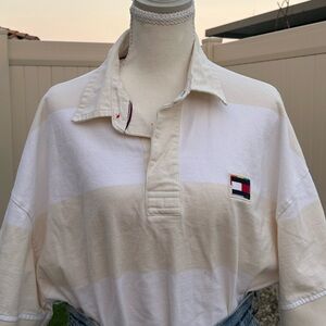 Tommy Hilfiger Men's White and Cream Polo Shirt